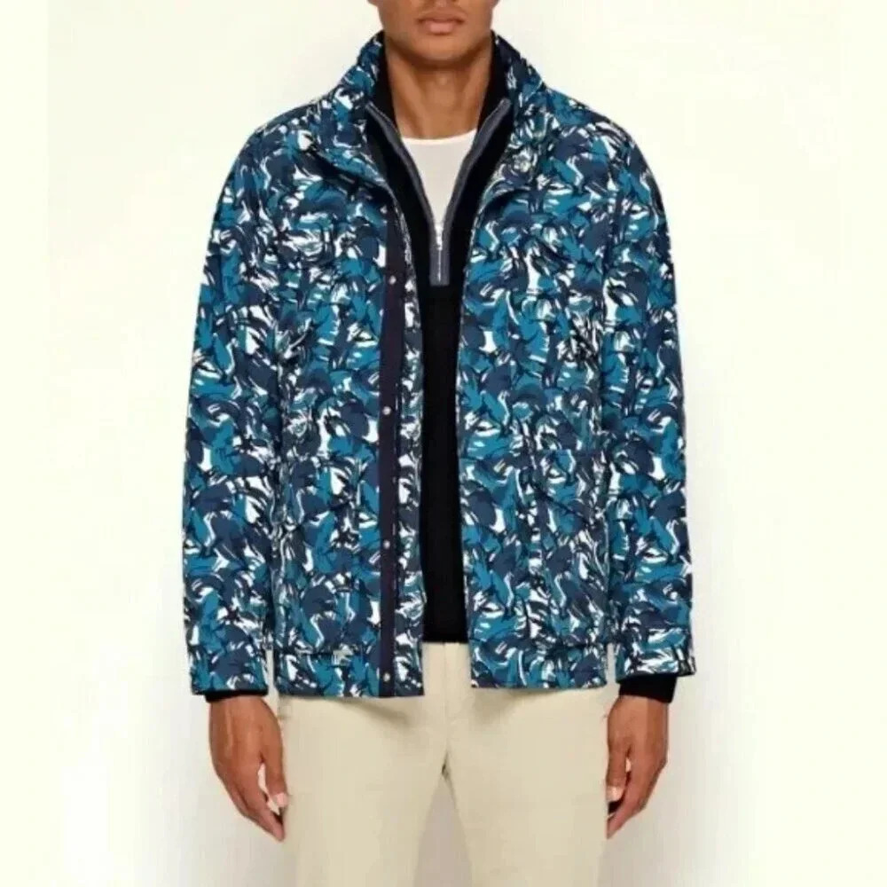 Orlebar Brown Sutherland Camo water wind resistant Field Jacket Lake Blue |  Med